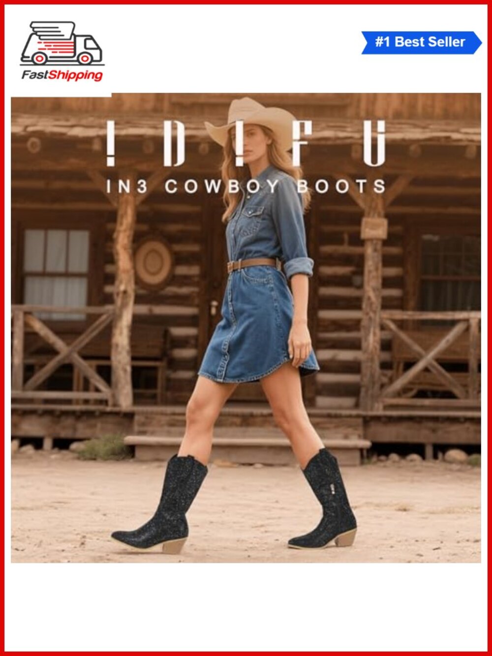 ๐
Rhinestone Mid Calf Western Cowgirl Boots Pointed Toe Block Heel Zip - Picture 3 of 6